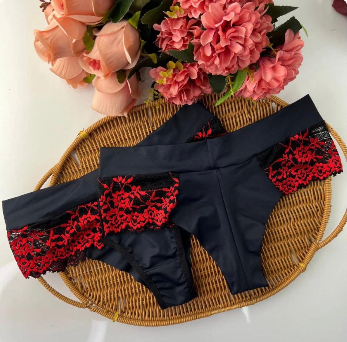 🇧🇷Cueca/Calcinha Fio duplo com Detalhes de renda