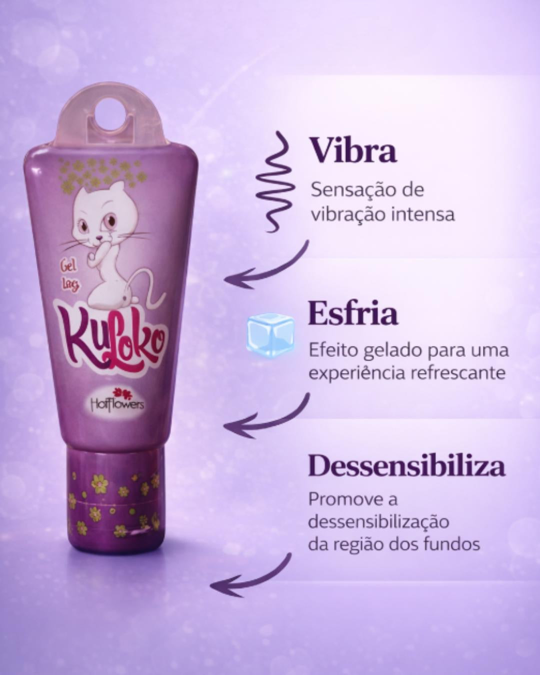 Gel KULOKO 🔥ANAL Estimula com sensações de vibração ("treme") e frescor ("gelado").