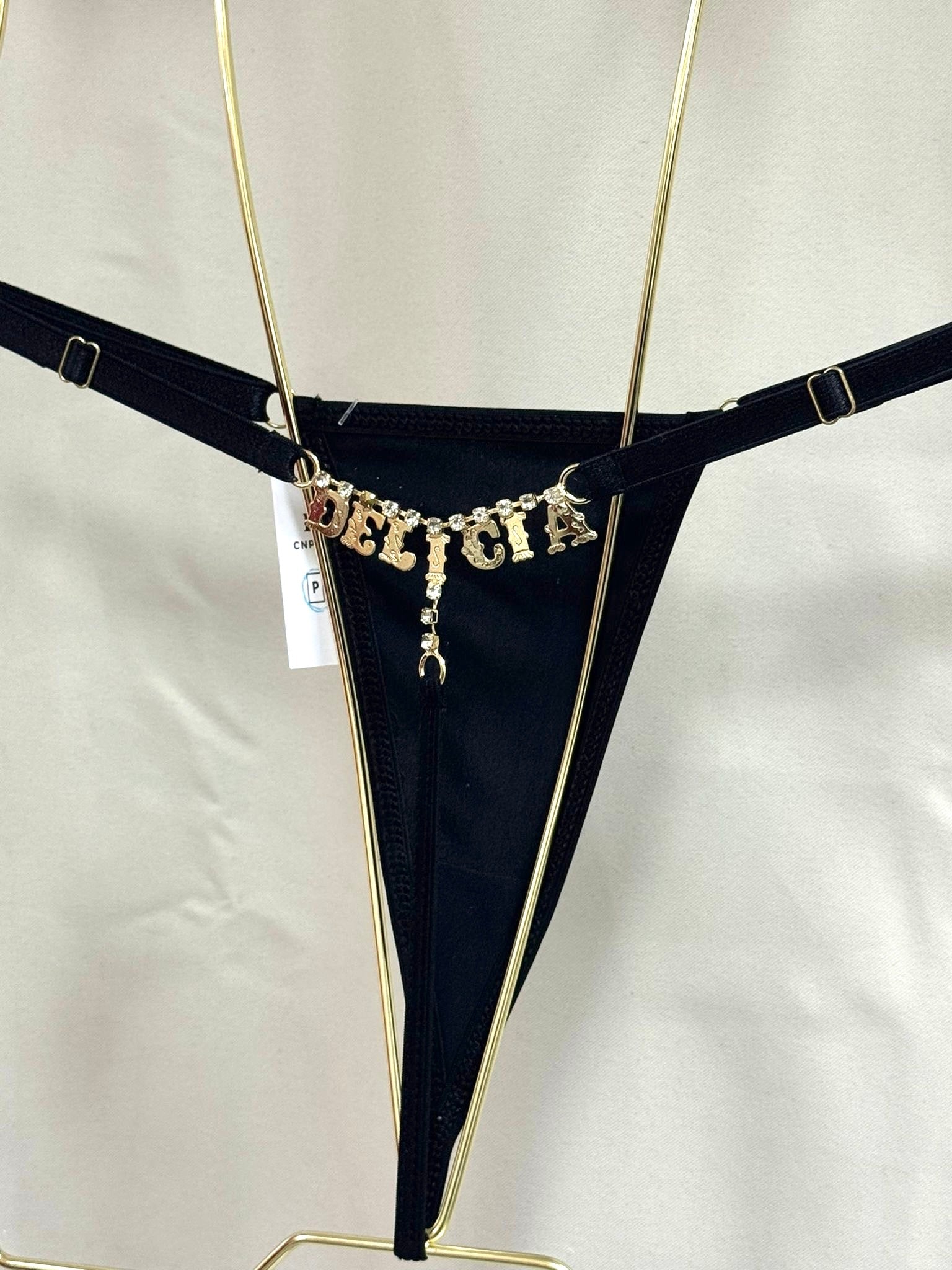 Calcinha Dora🌶️ Frase já Pronta PRETA🖤