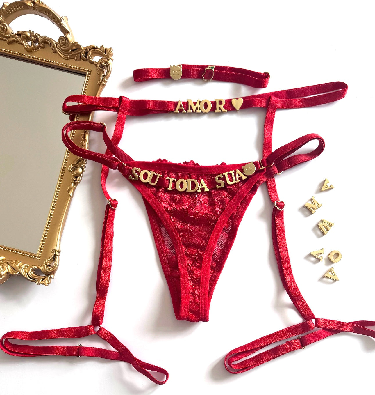 🇧🇷Kit 3 Itens Cueca, Cinta Liga e Gargantilha 🌹Novidade🌹