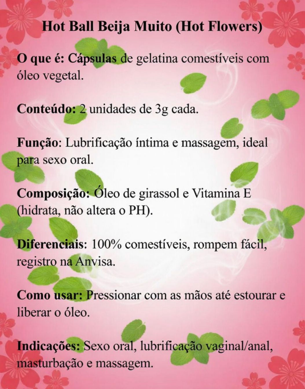 🔥Cápsulas de Gelatina Comestíveis de Menta com óleo vegetal. Sexy Oral