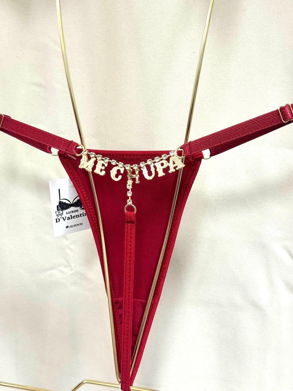 ✨ Calcinha Dany – Frase já Pronta com Fio de Strass -Vermelha ❤️